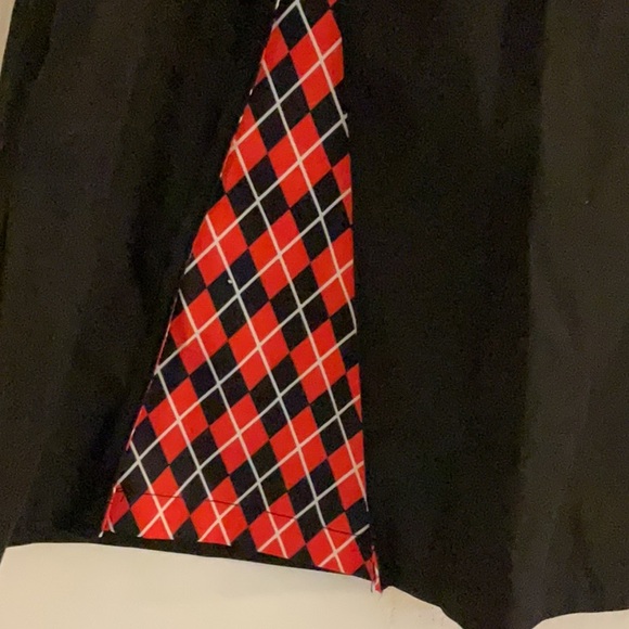 New Fashion Gothic Argyle Safety Pin Mini Skirt, Size L, Black/Red/White, NWT - Picture 5 of 10